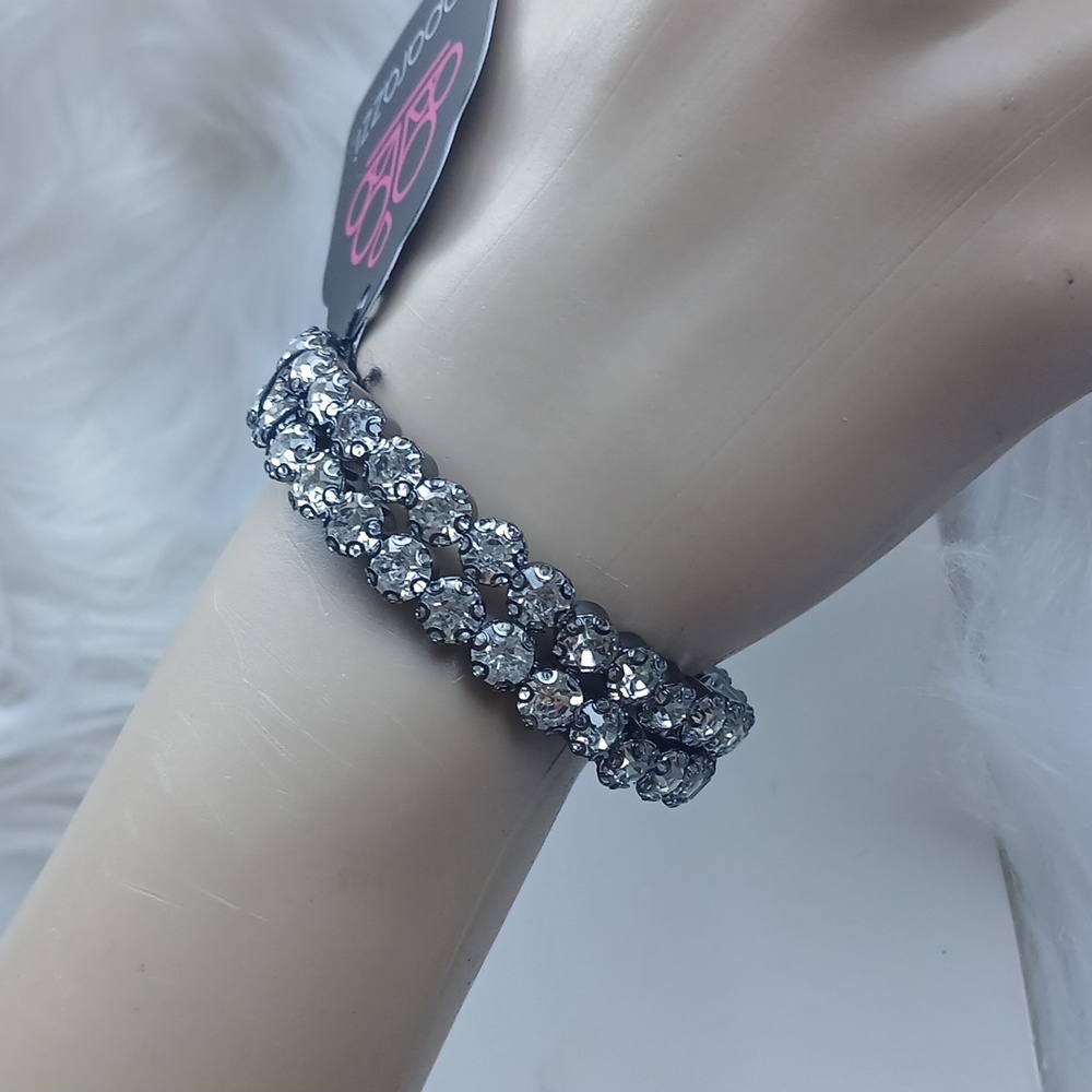 Paparazzi Silver Crystal Bracelet Strech - Picture 7 of 8